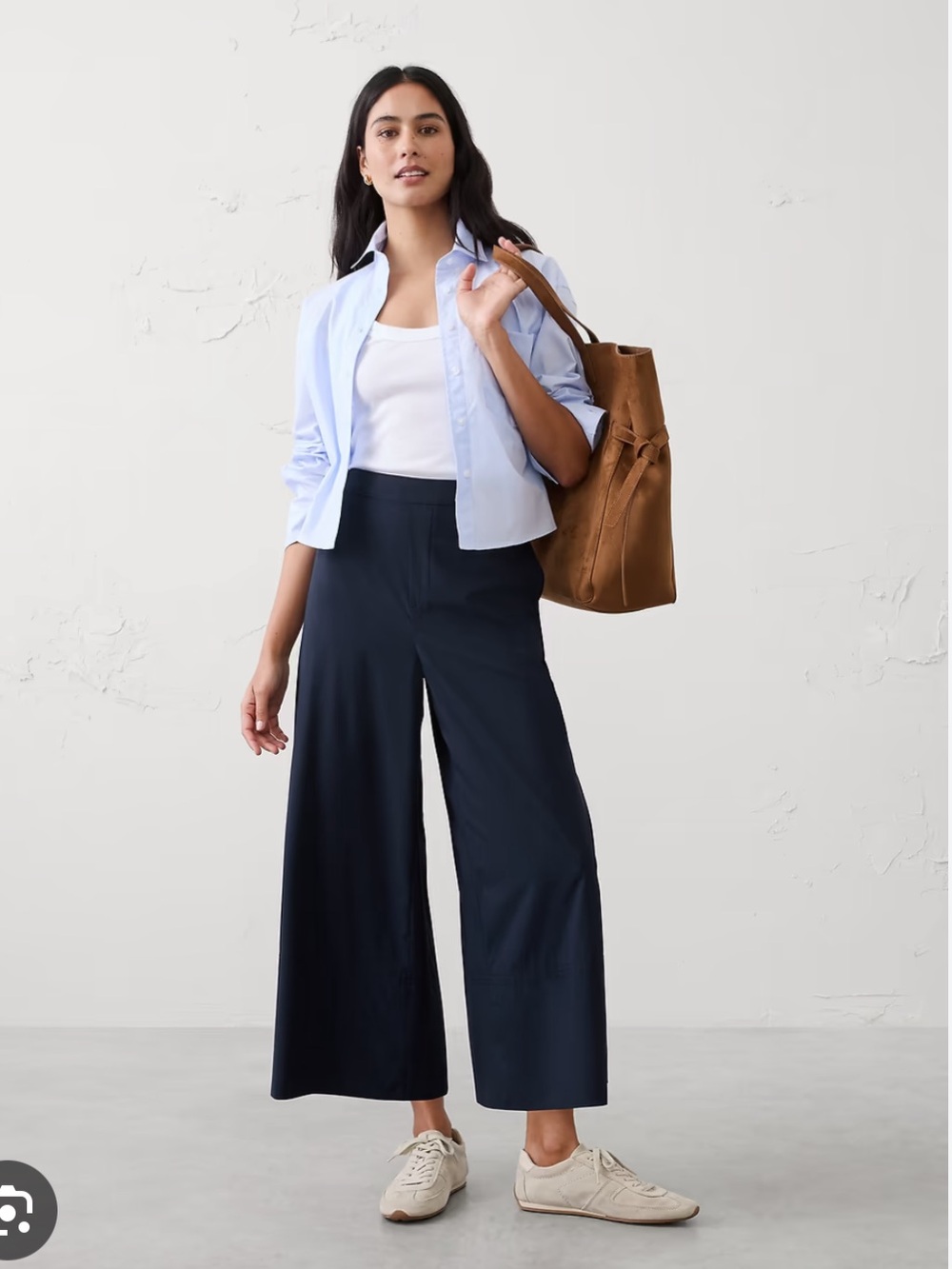 BANANA REPUBLIC High Rise Air Stretch Wide Leg Crop Pants Navy Minimal Basic
